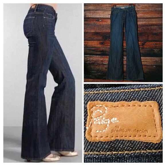 Paige Jeans Size 26 Robertson Low Rise Relaxed Wide Leg Flare Dark Wash USA Made - Picture 1 of 9